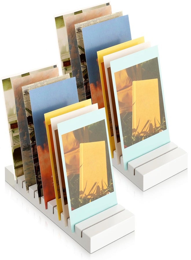 Marsui Greeting Card Display Stand 12 Slot Wooden Card Holder Rack Tabletop Photo Organizer for Vendor Postcards Post Sticker Bookmark Home Office Decoration(White) - Image 1